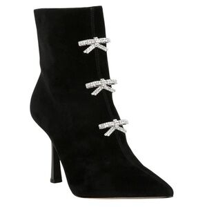 Gianni Bini Black Dalton Suede Rhinestone Bow Boots Size 10